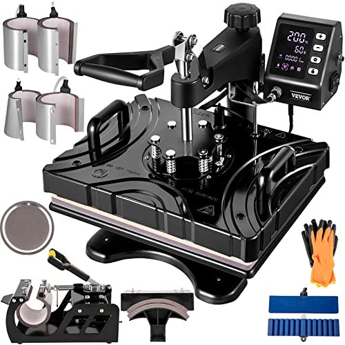 VEVOR 10 in 1 Hitzepresse 38x30cm Transferpresse Schwarz Heißpresse Textilpresse Multifunktionale Sublimation T-Shirtpresse Becherpresse Tassenpresse für Hüten Tellern Tassen 360-Grad-Drehbar