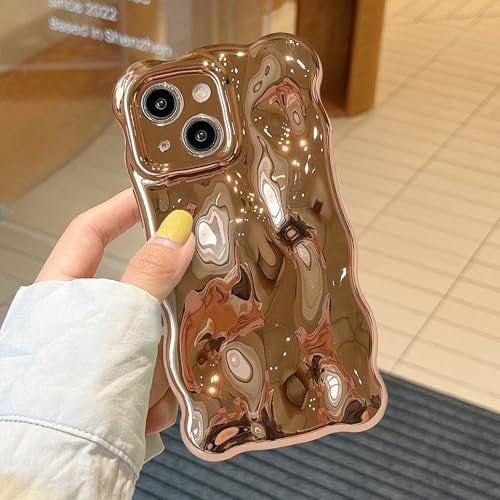 XIZYO Case for iPhone 15 6.1 Inch, Cute Solid Color Curly Wave Shape Soft TPU Bumper Phone Case, for Women Girls Aesthetic Design Silicone Slim Shockproof Phone Cover, Gold