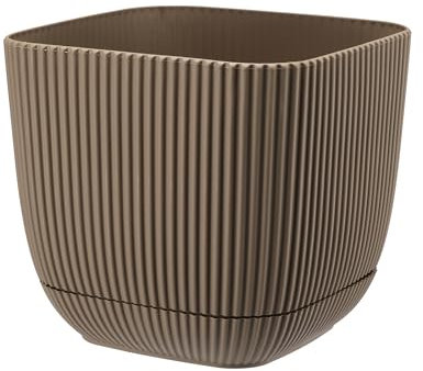 VERDENIA Coral, 2 vasi da fiori quadrati in plastica, leggeri, per interni, design moderno, materiale plastico di alta qualità, set da 2 pezzi, 15 x 15 x 13 cm, colore marrone