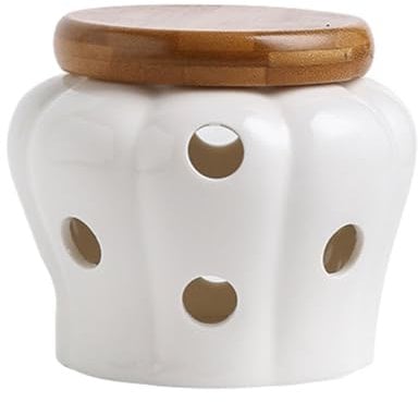 Kesurpae Kitchen Storage Jars - Durable White Ceramic Garlic Jars with Lids - Easy to Clean, Hollow