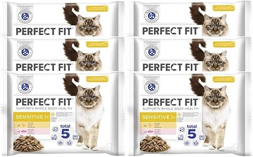 Sensitive 1+ Katzennassfutter mit Lachs & Huhn in Sauce 24 Portionsbeutel à 85g (6x4x85g)