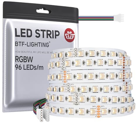 BTF-LIGHTING RGBWW LED Streifen 5050SMD RGBW 4IN1 LED-Band RGB+Warmweiß (2700-3000K) 24V 5M 96LEDs/m 480LEDs Weiß PCB IP30 NICHT wasserdicht für Innenbeleuchtung (nur LED Streifen)