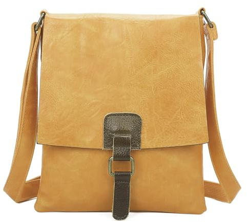 OBC Damen Tasche Crossbody Handtasche Messenger Schultertasche Umhängetasche Shopper Tablettasche bis ca. 7-8 Zoll Überschlagtasche Leder Optik Gelb
