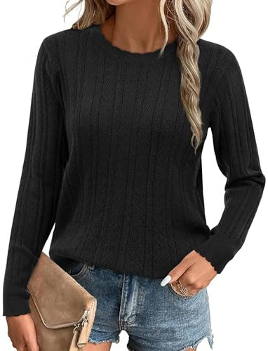 Arach&Cloz Jumpers for Women UK Crew Neck Long Sleeve Knitted Tops Sweater Shirt Fall Winter Knitwear Blouse