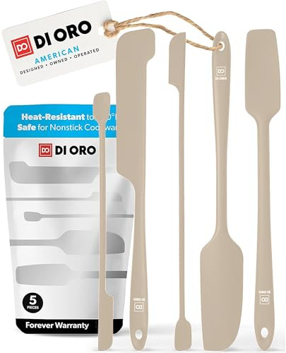 DI ORO Silikon-Glasspatel zum Schaben, Gummi-Spatel, hitzebeständig, Küchenspatel, antihaftbeschichtet, Kochgeschirr, sicher – Silikon-Utensilien-Set für Mixer, Mischen, Backen und Make-up (5 Stück,