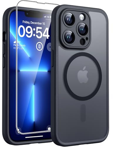 TOCOL für iPhone 13 Pro Max Hülle für Magsafe, Vollständiger Kameraschutz Stoßfest Kratzfest Transluzente Rückseite Magnetisch Handyhülle für iPhone 13 Pro Max Case, Schwarz