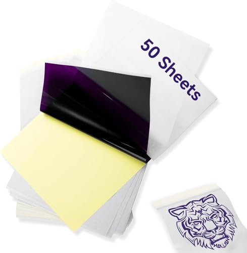 Tattoo Transfer Papier Tattoo Papier Schablone Papier, Tattoo Schablone Transfer Papier für Tattooing Transfer Kit, kompatibel mit M08F TP81 TP83 TP88 Tattoo Drucker, A4, 8,27x11,69 Zoll,50 Blatt