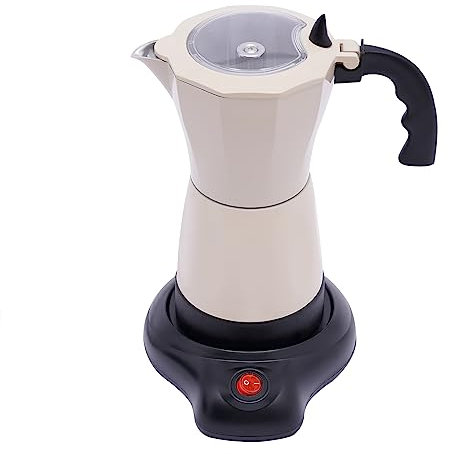 Macchina da caffè elettrica da 300 ml, 480 W, caffettiera elettrica per espresso, 6 tazze, Italia Moka, adatta per la casa, in ufficio, nel negozio di tè al latte, ecc. (bianco crema)