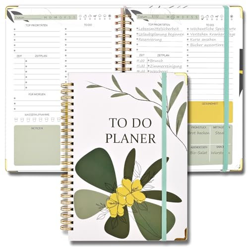 To Do Planer Tagesplaner A5: Daily Planner - Notizbuch mit To Do Liste Spiral 120 Seiten/60 Blatt 148x210mm mit Hard Cover für Organizer Schule und Büro