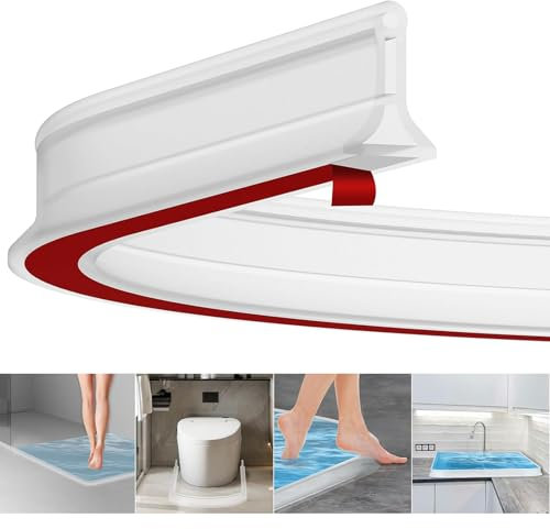 Wet Room Floor Barrier, 2m Rubber Shower Tray Sealing Strip, Self-Adhesive Shower Splash Guard, Shower Threshold Water Barrier, Flexible Shower Screen Seal Strip for Bathroom Floor Sink Bathtub, White