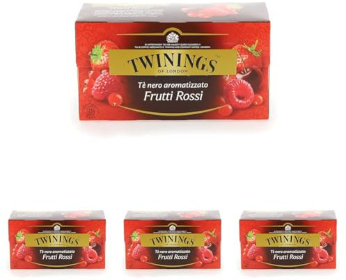Twinings, Tè Nero ai Quattro Frutti Rossi, Aromatizzato alla Ciliegia, Ribes Rosso, Lampone e Fragola, Infusi e Tisane, Confezione da 100 Filtri