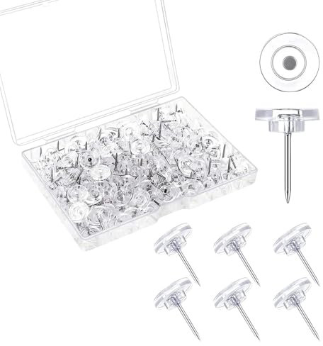 100 Stück Reiszwecken mit Kopf,Transparente Reißzwecken, Länge 16mm Reißnägel Flacher Reißnägel Deko mit Aufbewahrungsbox, für Pinnwand Büro Schule Zuhause