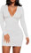 Haibang Women's Sexy Long Sleeve V Neck Ruched Bodycon Mini Dress Party Cocktail Club Dress Casual Tight Fitted Short Dresses White