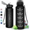 Sport Trinkflasche 1.5L, Auslaufsichere Wasserflasche mit Strohhalm, Motivierende Trinkflasche mit Zeitmarkierung, Kohlensäure Geeignet, Ideale Sportflasche für Gym, Camping, Fahhrad, Erwachsener