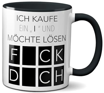 TassenKing Original - Tasse mit Spruch Ich kaufe ein I und möchte lösen - F_ck D_ch - Kaffeetasse lustig mit Spruch (schwarz)