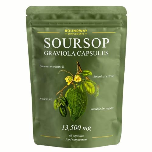 Soursop Graviola Capsules | Extra High Strength 13500mg 30:1 Extract Per Serving by Roundway Supplements | Potent Antioxidant, 2 Month Supply. Made in the UK - 60 Vegan Capsules