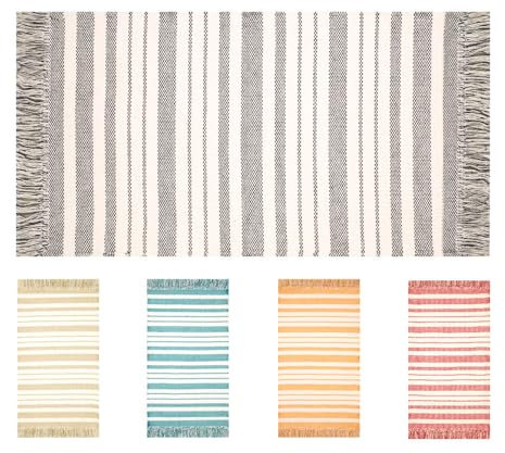 OLIVO.shop | RIGO Tappeto cotone lavabile in lavatrice con frange, Tappeto cucina cotone, Tappetino ingresso a righe, varie misure e color (GRIGIO, 50x100 cm)