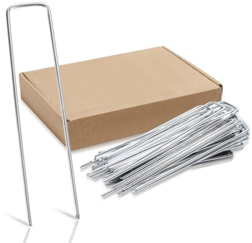 Ollewiellan Lot de 300 piquets d'ancrage au sol en acier galvanisé - Longueur : 150 mm - Largeur : 25 mm - Diamètre : 2,8 mm - Pour toile anti-mauvaises herbes, non-tissé de jardin, clôture et filet