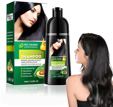 Black Hair Dry Shampoo,Haarfarbe,HaarfäRbeshampoo,Graue Haare Abdecken,ArganöL Essenz Black Hair Dye Shampoo 3in1,400ml,Einfach & Schnell,Semi-Permanent Schwarze Haarfarbe FüR MäNner & Frauen