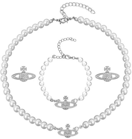 Collana Di Perle Saturno Planet Collana Di Perle Da Donna,bracciali,orecchini In Argento Con Perle Saturno Con Strass Donna Collana Di Pianeti Saturno Compleanno Anniversario Regali Di San Valentino