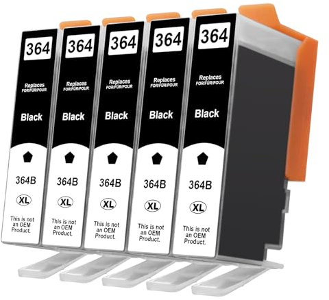 5X 364XL Schwarz Druckerpatronen Kompatibel für HP 364 XL Schwarz für HP Photosmart 5520 5510 6510 6520 7510 7520 Deskjet 3520 3070A 3522 Officejet 4610 4620 4622 (5 Black)