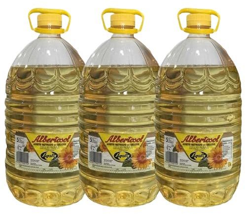 Aceite Refinado de Girasol en Pack de 3 Garrafas de 5L | Ideal para Freír, Cocinar y Ensaladas | Sabor Neutro | Alto Rendimiento | Uso Doméstico y Profesional