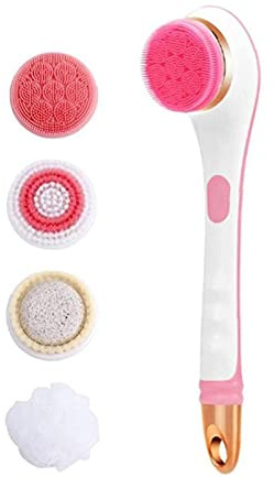 MISTPURE Electric Shower Brush Rechargeable Rotating Long Handle Back Scrubber Suitable for Body Cleansing Exfoliation Waterproof and Non-Slip with 4 Types of Brush Heads