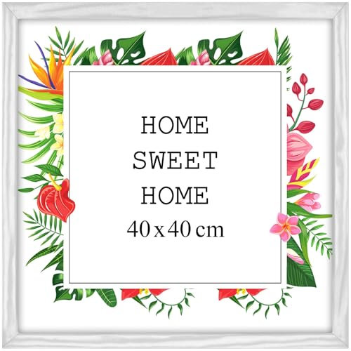 MG Design Weiß Bilderrahmen 40 x 40 cm – Aus echtem Holz mit Acrylglas, zum Aufhängen & Aufstellen, für Fotos, Poster & Puzzle