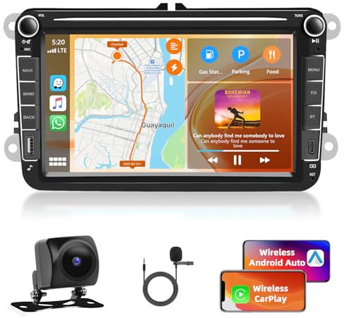 4+64G Motorsi Carplay Autoradio per VW Golf 5 Tiguan Touran Passat Polo Skoda Caddy Seat con Wireless Android Auto Touchscreen da 8 pollici Navi/WiFi/FM/RDS/SWC/Canbus/BT/EQ+AHD Camera+Mic