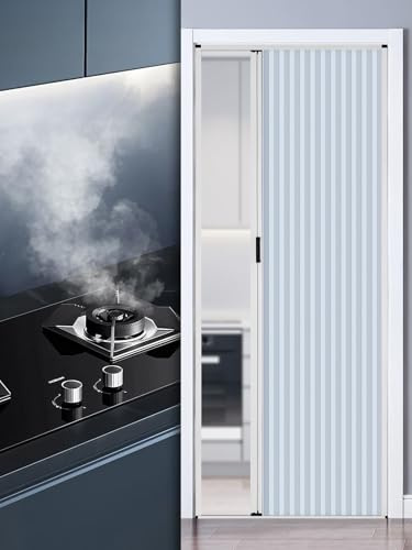 Schiebetür Falttür innentüren Falttür Ohne Bohren Aluminiumrahmen Und Vliesplatte, Ziehharmonika Türen In Sondergröße Mit Beidseitigem Griff Und Schloss Für Küchen Und Schlafzimmertüren(White,60x203cm