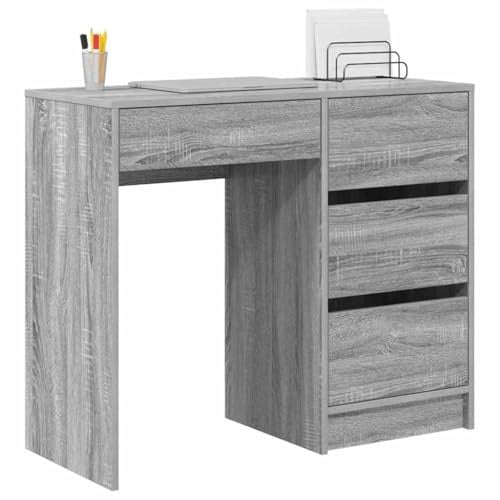 vidaXL Desk Grey Sonoma Engineered Wood 90 x 37.5 x 75 cm | Chic contemporary look in Grey Sonoma finish, Features three roomy drawers for organisation, Made from engineered wood,