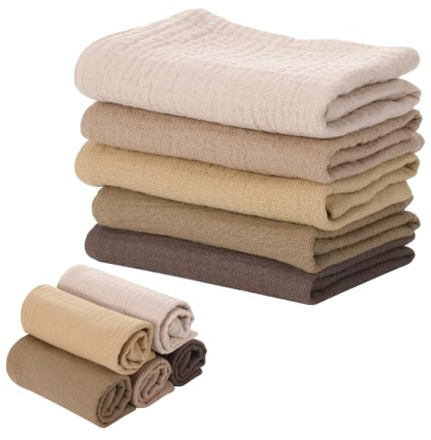 Meng Jiaran 5 Pack Baby Muslin Cloths Muslin Squares Newborn 23x22cm | 100% Cotton, Muslin Cloths, Muslins Neutral, Baby Essentials For Newborn, Burp Cloths For Newborn