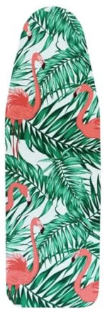 DURA HOME Premium Ironing Board Cover – 2 sizes, 100% Cotton + 3 mm Foam Pad – Heat-Reflective, with Adjustable Drawstring Fastener (Flamingo, L (148x52 cm))