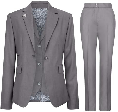 Women's Suit 3 Piece Plain Grey Tailored Fit Business Formal Ladies Dress