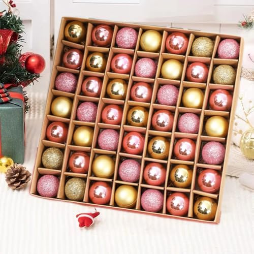 Pack of 49 Christmas Tree Baubles 30 mm Xmas Decorations, Christmas Baubles for Hanging, Ornaments for Xmas Tree, Home, Wedding, Birthday, Party, Decoration (49, Gold Pink, 30MM)