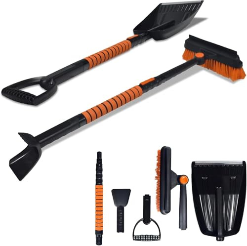 Pelle a Neige Pliable Ensemble Kit Déneigement Auto, AIOMEST Dégivreur et Grattoir à Glace pour Pare-Brise, Balai de Neige Extensible 106cm avec Raclette Enlever la Neige pour Voiture, Camion, SUV