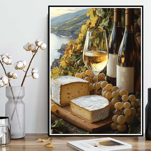 Diamond Painting Weinglas Diamond Painting XXL 40x50cm, 5D Crystal Art Obst Muster DIY Runden Steine Vollbohrer Mosaik Bastelset Erwachsene für Zimmer Deko Wohnzimmer, Geschenke für Frauen -ly25082AZ