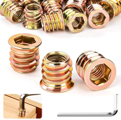 Tuercas para Madera M4 Insertos Roscados M4x10mm 20 Piezas Tuercas Hexagonales de Acero Galvanizado con Llaves Hexagonal para Muebles de Madera