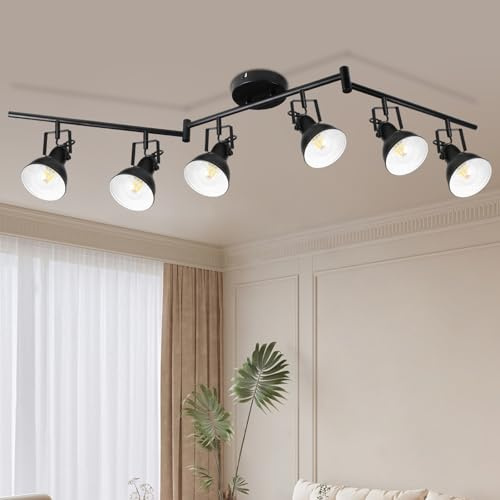 HiBay LED Deckenstrahler 6 Flammig E27 Deckenleuchte Schlafzimmer Vintage Schwarz-Weiß Deckenlampe Wohnzimmer Schwenkbar Max. 60 Watt Ohne Leuchtmittel