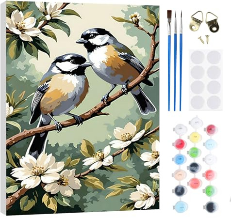 RICUVED Oiseau Fleur Peinture par Numéros DIY Kit 20x30cm pour Adultes Enfants avec Cadre en Bois–DIY Animal Peinture à l'huile par Numéros sur Toile Artisanat avec Pinceaux Peintures Acryliques