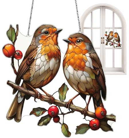 Schild zum Aufhängen für Fenster – Dekor in Transparent, glänzendes Ornament, Regenbogen-Lichtanzeige, vibrierendes Vogelmotiv | Hänge-Sonnenfänger für Wand, Garten, Mai-Dekoration