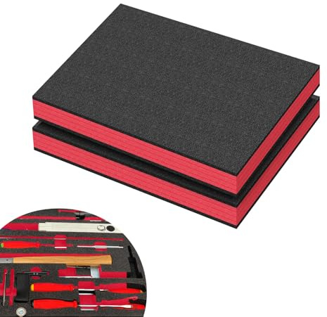 Tool Box Foam Insert Shockproof 2 PCS Polyurethane Foam Sheet Toolbox Liner Cuttable Padding for Case Drawer Organiser (40×30×2.5cm, Red)