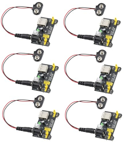 DEWOTHV 6PCS DC 2.1mm Headphone Jacks 9V Battery Clip Power Cable with Male Jack Plug + 6PCS Solderless Breadboard Power Supply 5V 3.3V
