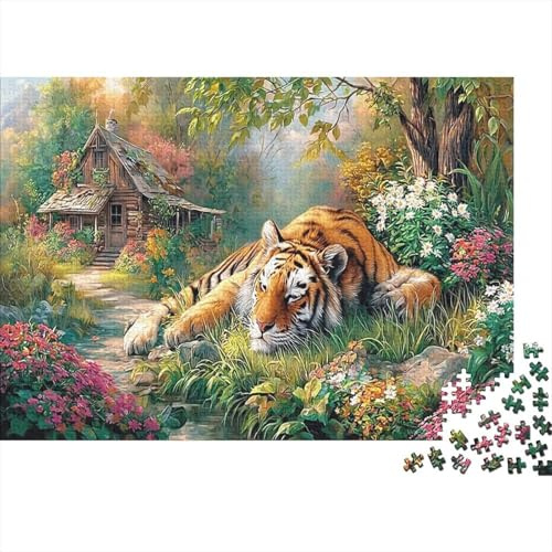 Tiger in Garden 1000 Piece Jigsaw Puzzle Bundle for Adult Fans Thick Cardboard Tiger Enchanted Forest Art Home Decoration Wall Display New Year Gift Difficult Challenge Game 70x50cm/1000pcs