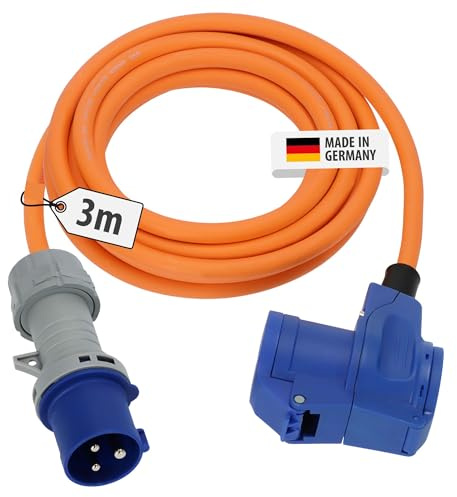 Brennenstuhl Camping CEE-Verlängerungskabel mit CEE-Stecker und Winkelkupplung inkl. Schutzkontakt-Kombisteckdose mit LED Spannungsanzeige (3m, 230V/16A, Einsatz im Außenbereich, Made in Germany)