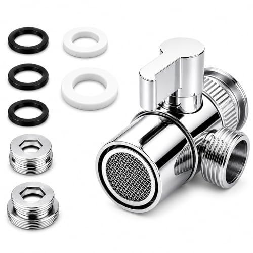 3 Way Shower Diverter Valve Faucet Splitter with M22-M24/M28 G1/2 Adapters | Kitchen Bath Tap Adapter,3 Way Diverter Valve for Dishwasher Tap Connector Sink,Bath Tap Diverter Valve for Hand Held Shower