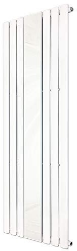 499mm(w) x 1800mm(h) Oval Tube White Vertical Mirrored Radiator - 3953 BTU's Central Heating Radiator with Mirror