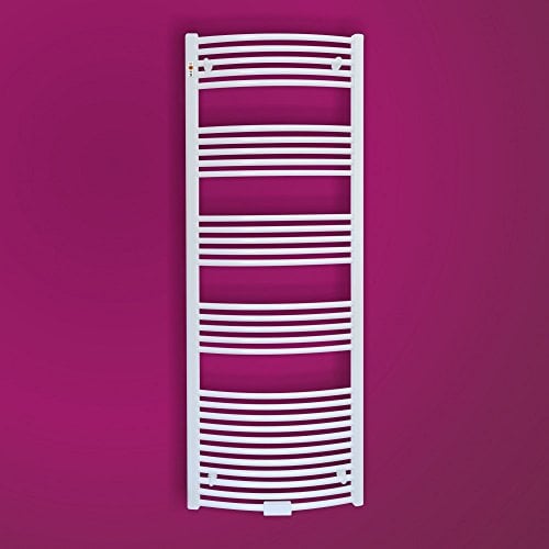 Mert Heizung gebogen elektrisch oder Warmwasser 1/2 Zoll Bad-Heizung 1500x500 Bad-Heizkörper Mittelanschluss 50 mm weiß Handtuchhalter für Wandmontage