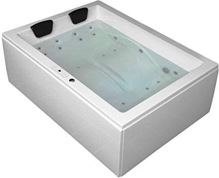 Doppel Whirlpool Badewanne Olymp Profi MADE IN GERMANY 190 x 140 cm mit 24 Massage Düsen + LED Beleuchtung Licht + Heizung + Ozon Desinfektion + dhW + OHNE Armaturen Eckwanne rechts oder links