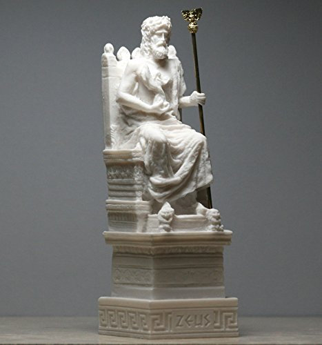 Alabaster Statue Zeus Vater König der Götter auf Thron Skulptur Figur 17 cm
